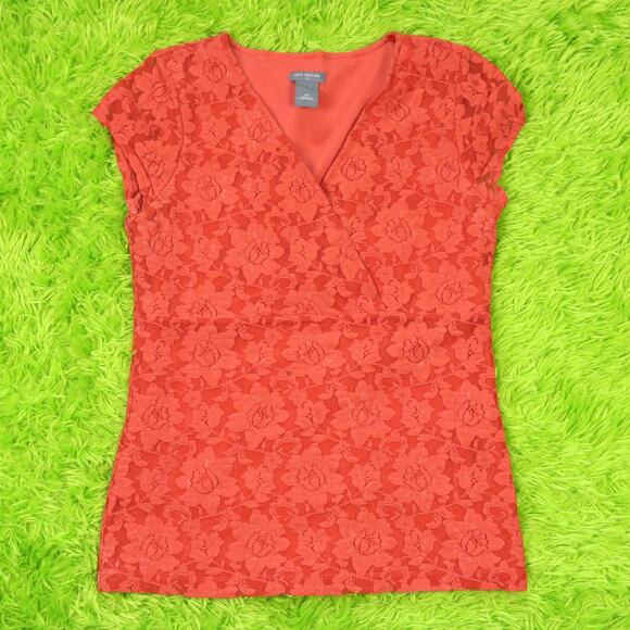 Ann Taylor Orange Floral Lace Short Sleeve Top, XS - Picture 1 of 4